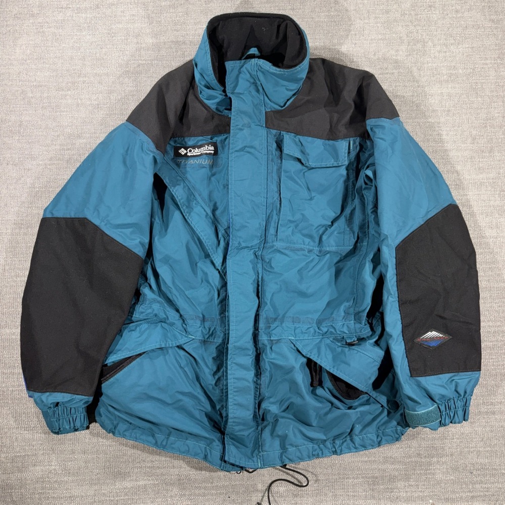 Columbia Titanium Ski Jacket Mens XL‎ Teal Black Good Colorblock Gorpcore Shell